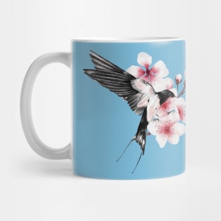 Beautiful Flying Swallow and Sakura Blossom - japanese painting Mug